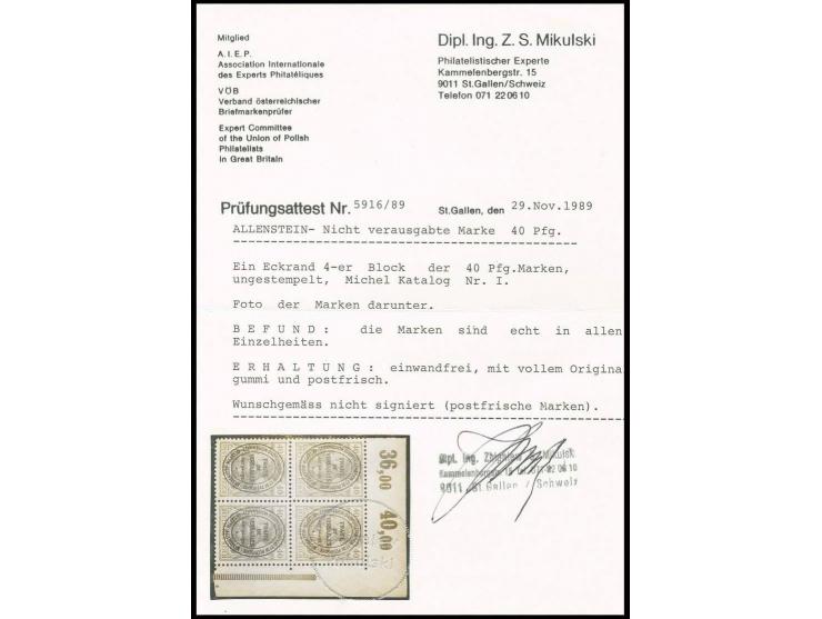 1920, Unverausgabte 40 Pfg. im Eckrand-4er-Block, postfrisch, unsigniert, Luxus, Fotoattest Mikulski