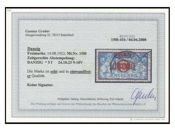 1923, 100000 auf 20000 M. mit Plattenfehler "vierte 0 oben offen", sauber gestempelt, Kabinett, Befund Gruber BPP