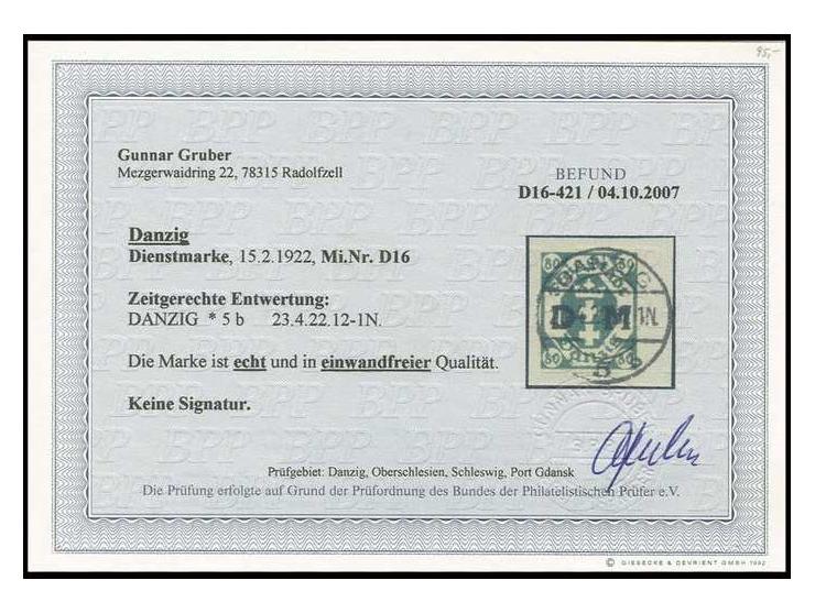 80 Pfg. mit sauberem Stempel auf Briefstück, Kabinett, Befund Gruber BPP