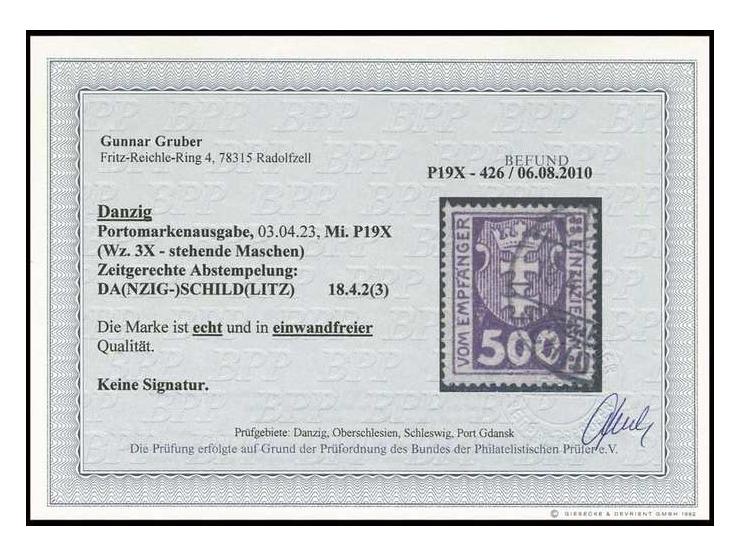 500 Pfg. mit stehendem Wasserzeichen, sauber gestempelt, Kabinett, Befund Gruber BPP