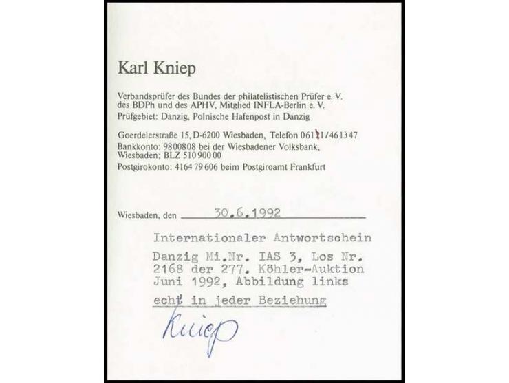 INTERNATIONALE ANTWORTSCHEINE: 1930, Antwortschein 45 Pfg. im Muster "Stockholm" gestempelt "DANZIG -94.30" und eingelöst "WI