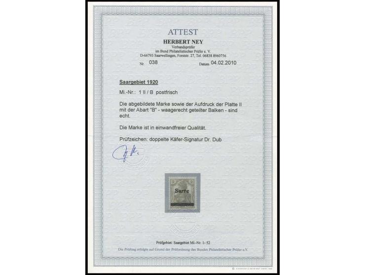 Type II: 2 Pfg. mit Aufdruckabart "waagerecht geteilter Balken", postfrisch, Pracht, sign. Dr. Dub und Fotoattest H. Ney BPP 