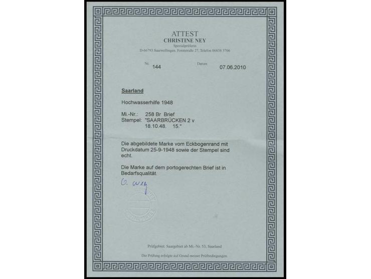 18 Fr. aus der rechten oberen Bogenecke mit Druckdatum "25.9.1948" als portogerechte Einzelfrankatur auf Brief von "SAARBRÜCK