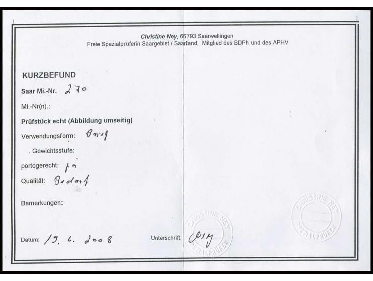 25 Fr. als portogerechte Einzelfrankatur auf Brief von "SAARBRÜCKEN 2.3.50" nach Friedberg, Umschlag Mittelbugspur, Kurzbefun