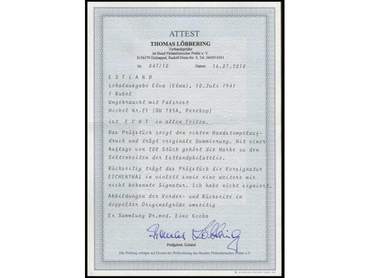 Perekop 1 Rbl. schwarz, sauber ungebraucht, Kabinett, u.a. sign. Eichenthal und Fotoattest Löbbering BPP