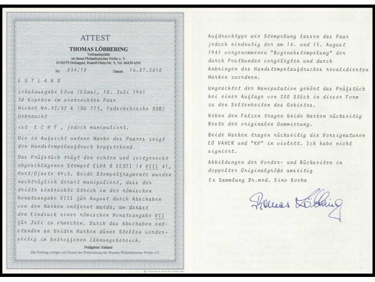 30 K. im senkrechten Paar mit tête-bèche-Aufdruck, sauber gestempelt, jedoch an der Monatszahl im Stempel leicht abgeschabt u