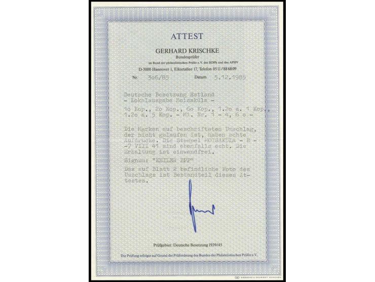 10 K. - 1.20 auf 1 K. sowie 1.20 auf 5 K. mit Stempel "MOISAKÜLA 7 VIII 41" auf beschriftetem Umschlag, Kabinett, sign. Keile