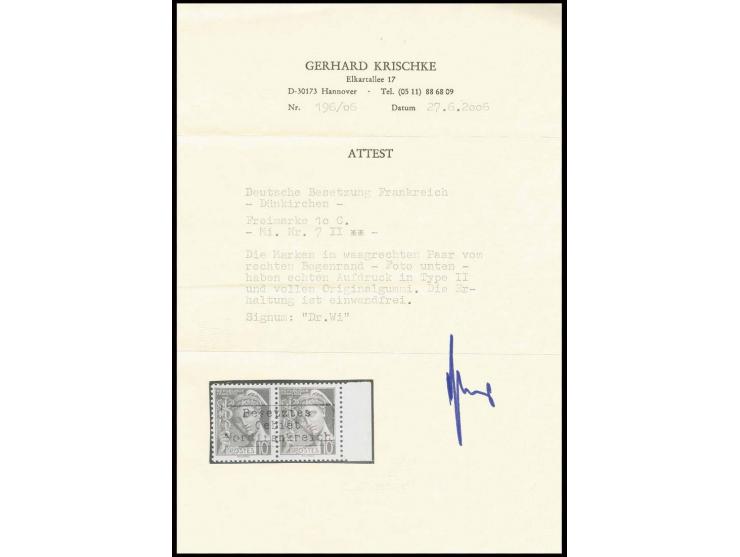 10 C. ultramarin mit rechtem Bogenrand, Type II, postfrisch, Kabinett, sign. Dr. Wi und Fotoattest Krischke