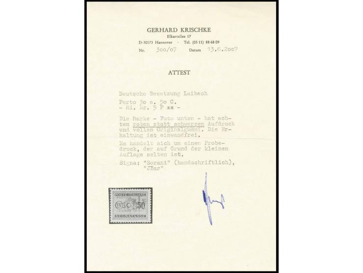 30 auf 50 C., Probedruck mit rotem Aufdruck, postfrisch, Pracht, sign. Sorani, JBar und Fotoattest Krischke