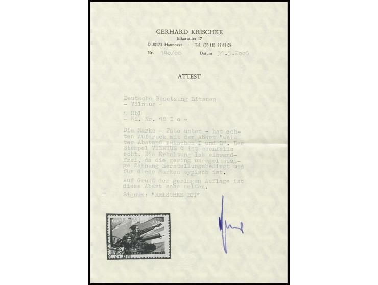 1 Rbl. rot/schwarz mit Aufdruckabart "weiter Abstand zwischen I und L in VILNIUS", saber gestempelt, Kabinett, sign. Krischke