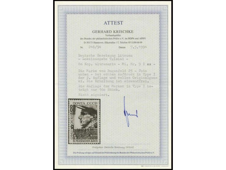 Majakowski 80 K. mit Aufdruck in Type I, postfrisch, Kabinett, Fotoattest Krischke BPP