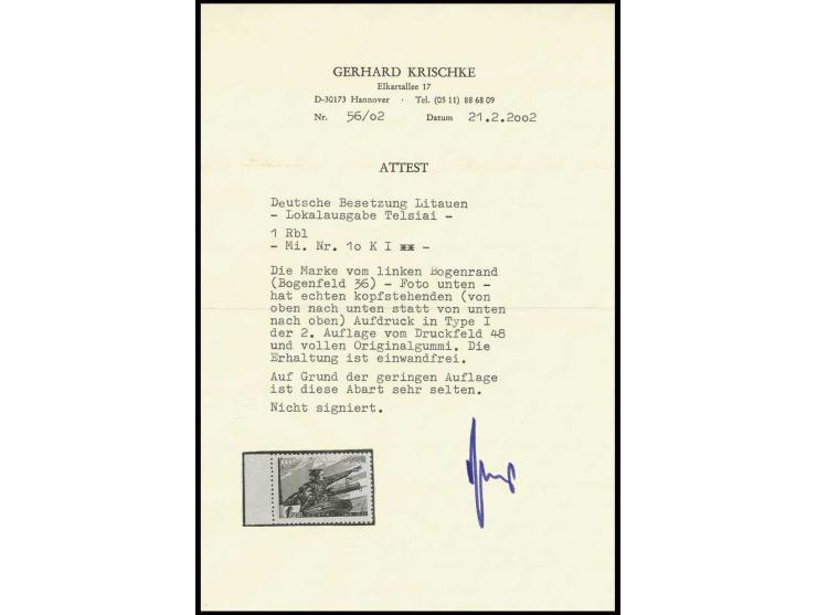 1 Rbl., linkes Randstück mit kopfstehendem Aufdruck Type I, mit vollem Originalgummi und nur leichter Anhaftung, Kabinett, Fo