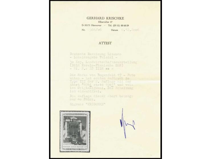 Karelo-Finnische SSR 30 K., Type III mit Aufdruckfehler "194i statt 1941", postfrisch, Kabinett, die Auflage dieser Abart bet