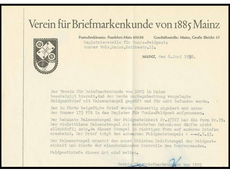 Stempel in violett in Form 29 rückseitig auf Vordruckkartenbrief mit Normstempel "b 4.03.43" und Absendervermerk mit Feldpost