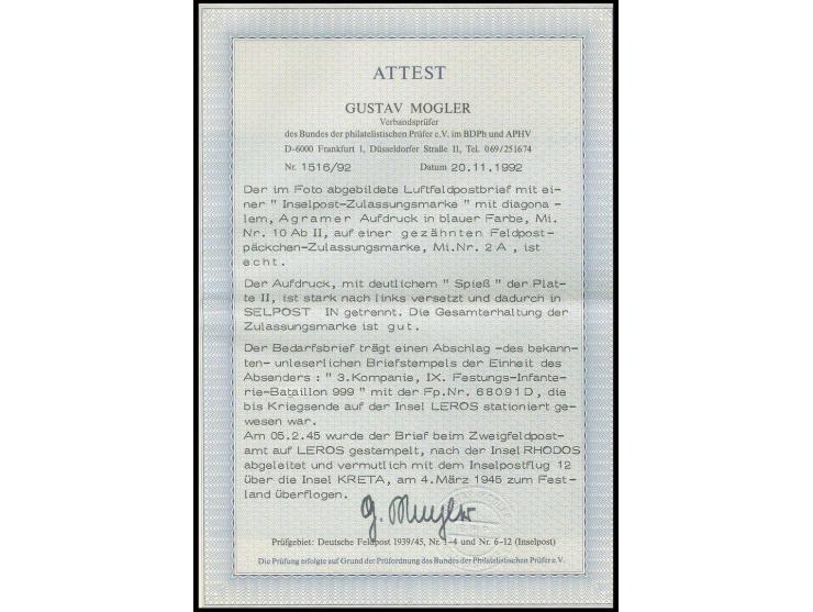 1945, Agramer Aufdruck gezähnt, Aufdruck dunkelblau und stark nach links versetzt, auf Feldpostbrief mit Normstempel "b 5.2."