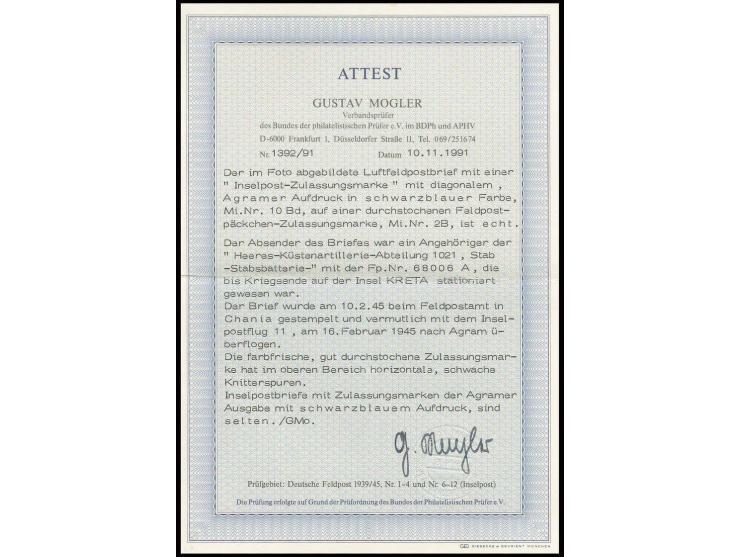 dito, Aufdruck schwarzblau, auf Brief mit Normstempel "d 10.2." (Chania) und vorderseitigem Absendervermerk mit Feldpostnumme