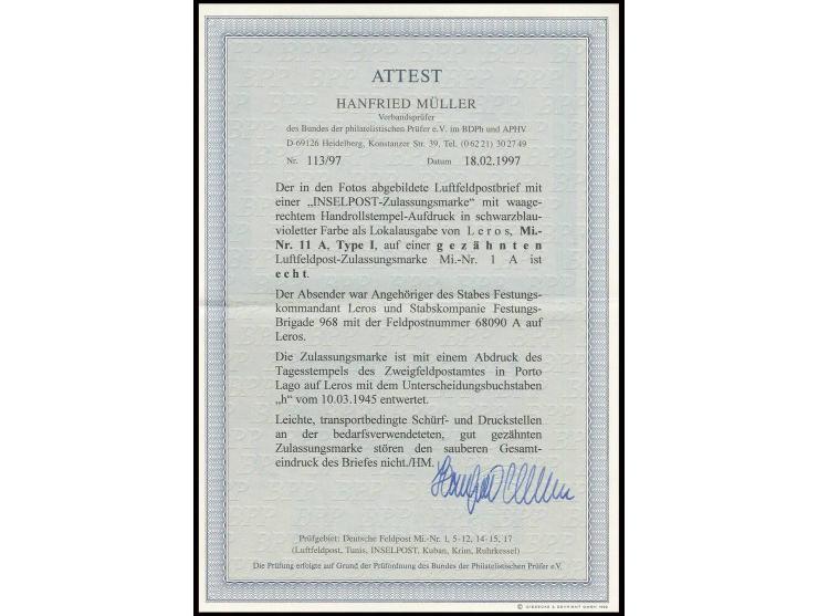 dito, auf Brief mit Normstempel "h 10.3." (Porto Lago) und vorderseitigem Absendervermerk mit Feldpostnummer "68090 A" (Stab 