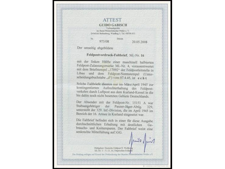 1945, Kurland-Halbierung, linke Hälfte auf Kartenbrief mit Normstempel "d 7.4." und rückseitigem Absendervermerk mit Feldpost