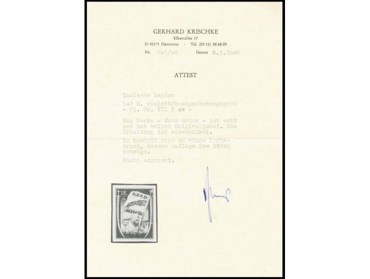 1943, Probedruck 1 R. schwarz/orange/grün auf violett geschnitten, postfrisch, Pracht, Fotoattest Krischke