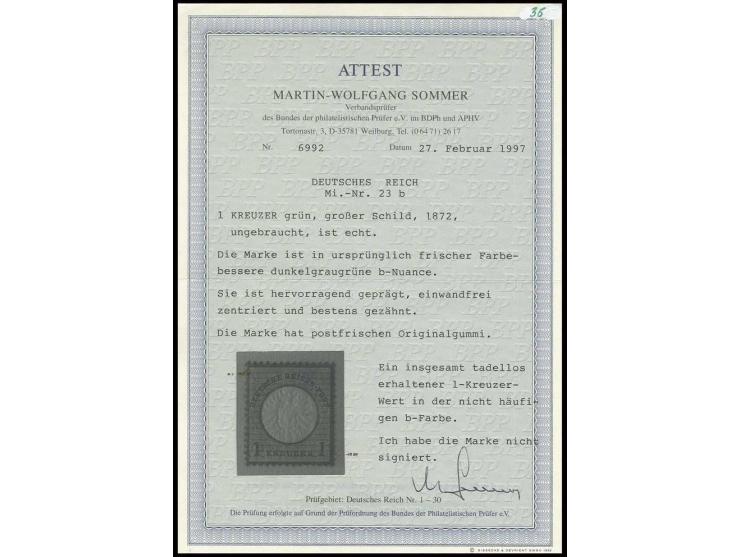 1 Kr. dunkelgrünlicholiv, postfrisch, Pracht, Fotoattest Sommer BPP (Mi. 1.600,-)