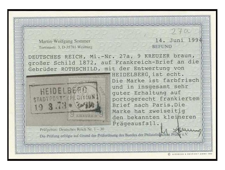 9 Kr. rötlichbraun mit 2seitig kleinerem Prägeausfall, farbfrisch und in insgesamt guter Erhaltung mit Ra3 "HEIDELBERG / POST