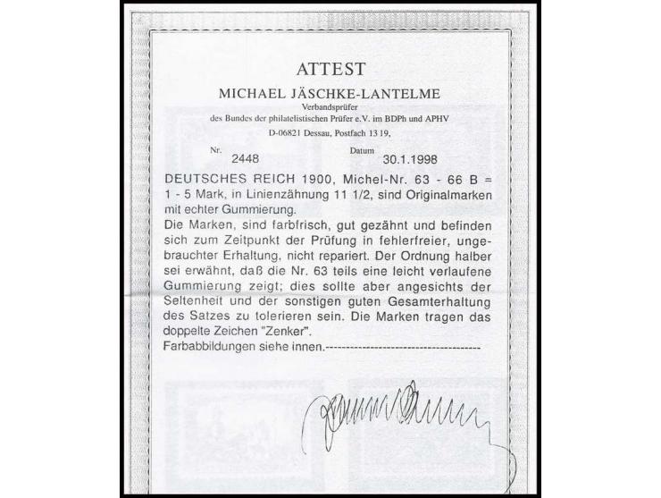 5 M. in sehr schöner einwandfreier und frischer Erhaltung, ungebraucht, Pracht, sign. Zenker und Kopie eines Attestes von Jäs