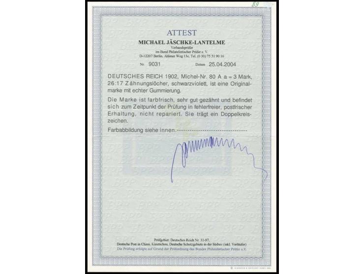 3 M. schwarzviolett, postfrisch in einwandfreier Erhaltung, kleine private Signatur sowie Fotoattest Jäschke-L. BPP (Mi. 1.80