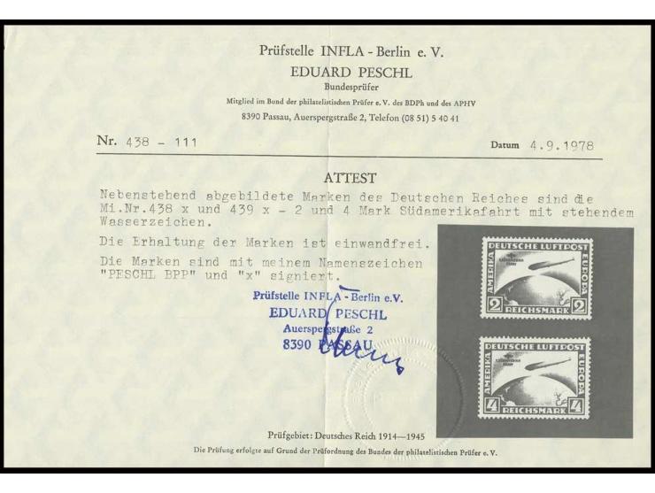 1930, Südamerikafahrt 2 und 4 M., 2 M. ganz leichte Anhaftung, die 4 M. postfrisch, Pracht, sign. Peschl BPP mit Fotoattest (