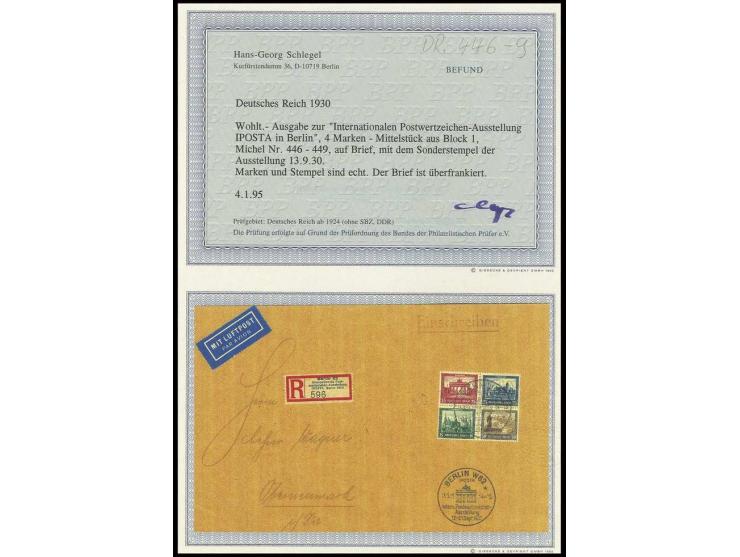 Herzstück aus Block, entwertet mit Ausstellungs-Sonderstempel auf größerformatigem R-Brief mit Sonder-R-Zettel und Ankunftsst