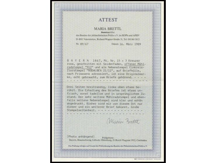 "912" RODALBEN, sauber auf links leicht berührter Wappen 3 Kr. rosa auf Briefhülle mit nebengesetztem EKr. "RODALBEN 21/12" n