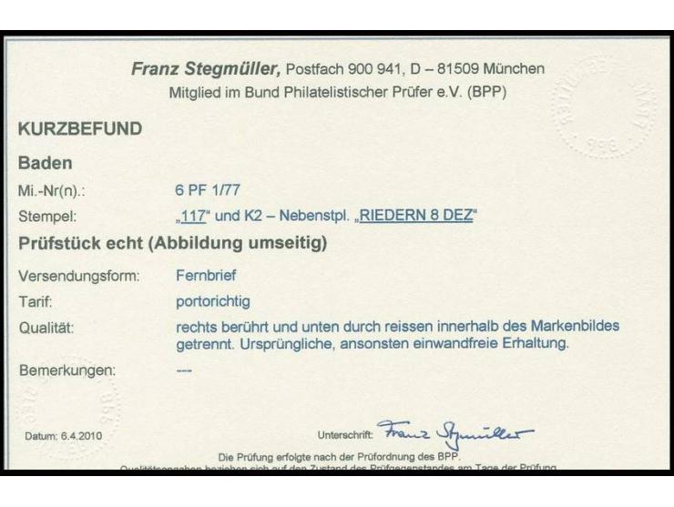 "117" RIEDERN, klar auf 3 Kr. auf grün mit der für Riedern typischen Trennung auf Briefhülle mit nebengesetztem DKr. "RIEDERN