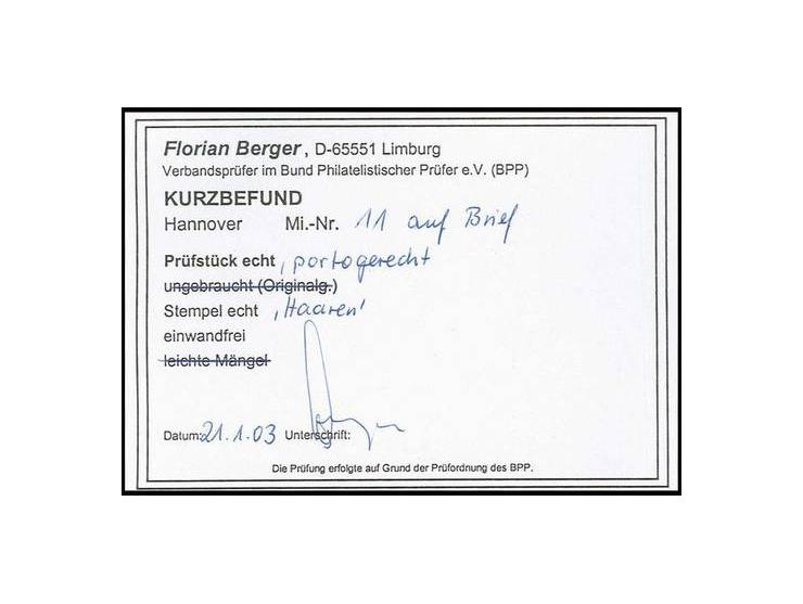 1/15 Th. schwarz, allseits breitrandig mit klarem DKr. "HAAREN 12/9" (1858) auf Faltbrief nach Haltern, Pracht, Kurzbefund Be