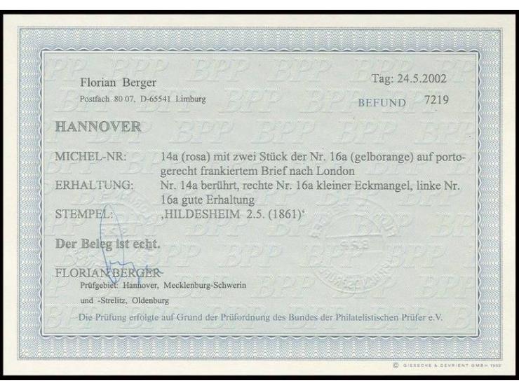 3 Gr. gelborange, 2 Einzelwerte, beide voll- bis meist breitrandig zusammen mit etwas angeschnittener 1 Gr. rosa mit DKr. "HI