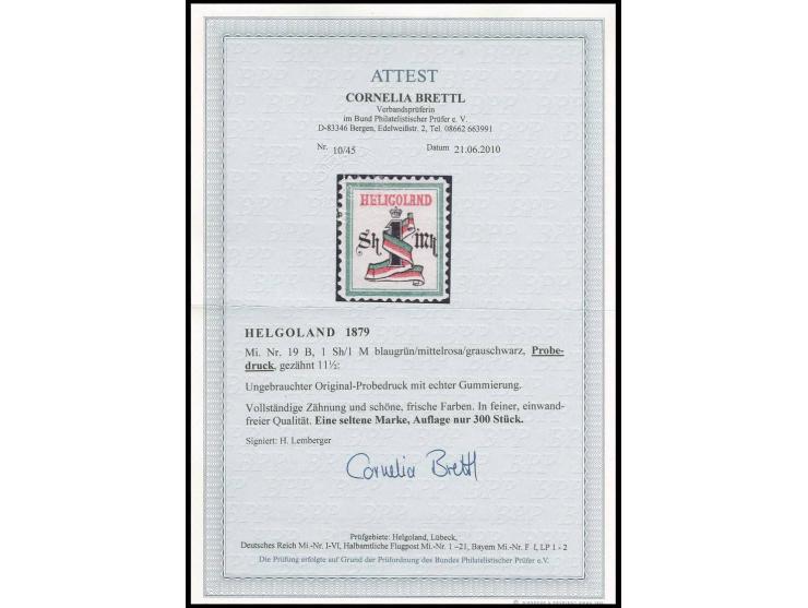 1879, 1. M., Probedruck gezähnt L11½, ungebraucht mit Originalgummi, schöne einwandfreie und sehr frische Erhaltung, sign. Le