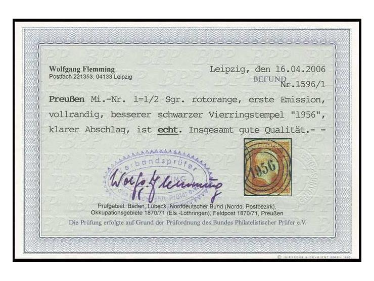 "1956" TWOROG, glasklar und fast zentrisch auf 6 Pfg. rotorange, voll- bis breitrandig und farbfrisch, Kabinett, Fotobefund F