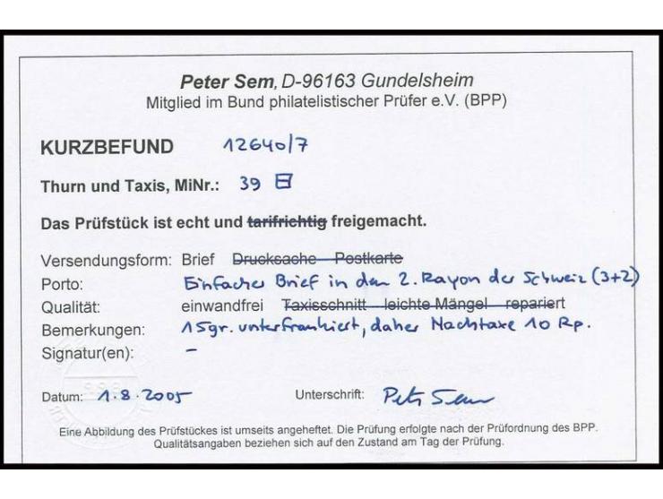 2 Sgr. blau im senkrechten Paar mit Nummernstempel "300" und nebengesetztem EKr. "HAMBURG TH&TT" 20 7" auf Faltbriefhülle nac
