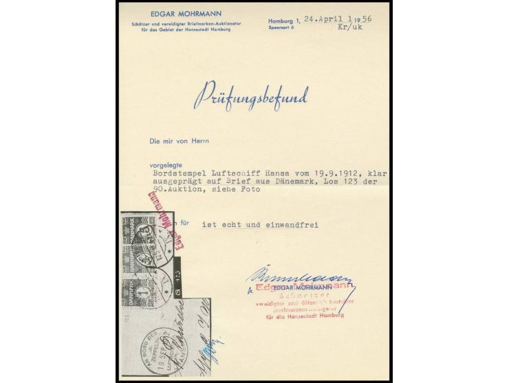 Brief mit Dänemark-Frankatur und 2 Abschlägen des Bordstempels von 19.9.12 nach Haslev/Dänemark mit Ankunftsstempel, Kabinett