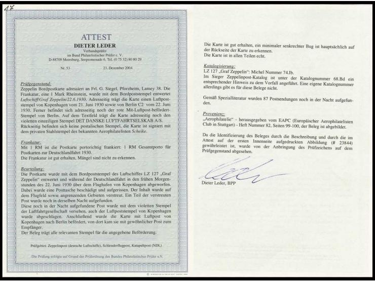 Deutschlandfahrt, Bordpostkarte Abwurf Kopenhagen mit Bordpoststempel vom 22.6., aus dem beim Abwurf beschädigten Postsack st