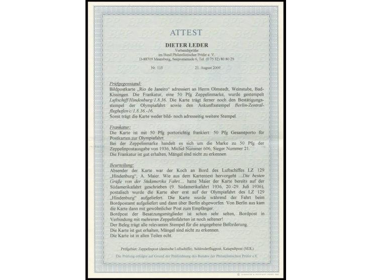 Karte, geschrieben vom Koch des Luftschiffes Maier bereits, wie es sich aus dem Text ergibt, auf der vorhergehenden Südamerik