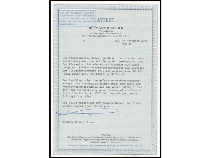 1932, 2. Südamerikafahrt, R-Brief Anschlußflug Berlin nach Buenos Aires, leichte Knitterspuren und Frankatur teils etwas zahn