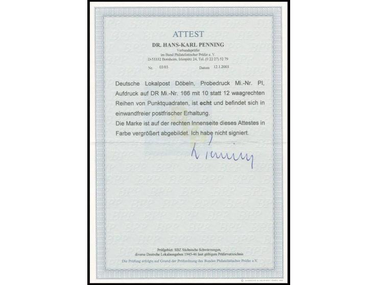 1945, Probedruck Dienstmarke 3 Pfg., postfrisch, Fotoattest Dr. Penning BPP (Mi. 1200,-)
