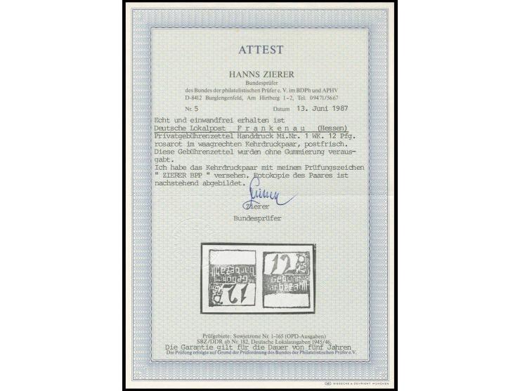 1946, Gebührenzettel 12 und 24 Pfg. jeweils im waagerechten Kehrdruckpaar, ungebraucht ohne Gummi, sign. und Fotoattest Ziere
