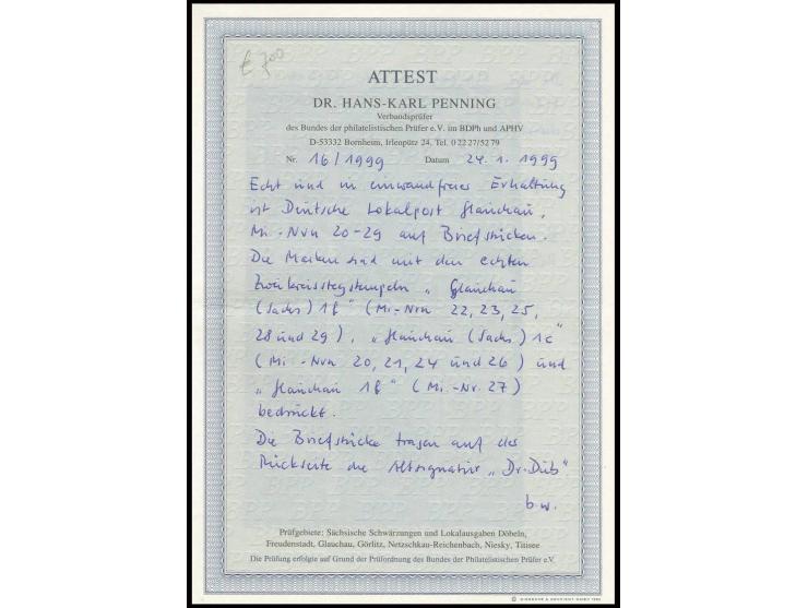 Partei-Dienstmarken 1-40 Pfg. mit Aufdruck kpl. auf 10 Briefstücken, Fotoattest Dr. Penning BPP (Mi. 640,-)