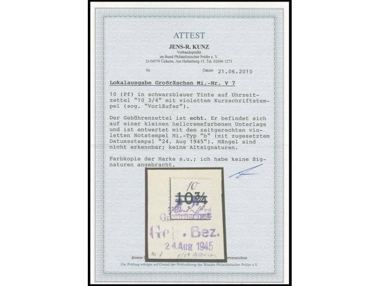 Uhrzeit-Gebührenzettel mit Wertangabe "10" mit Notstempel Typ b, auf Briefstück Fotoattest Kunz BPP