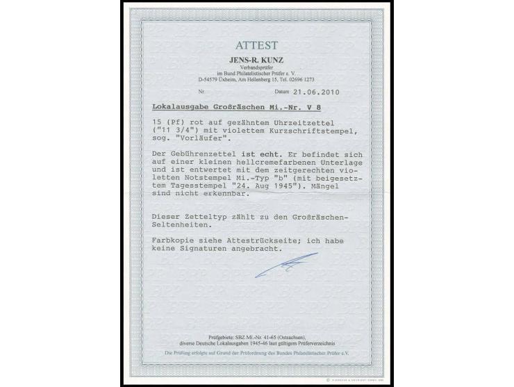 Uhrzeit-Gebührenzettel mit Wertangabe "15" auf Briefstück mit Notstempel Typ b, Fotoattest Kunz BPP