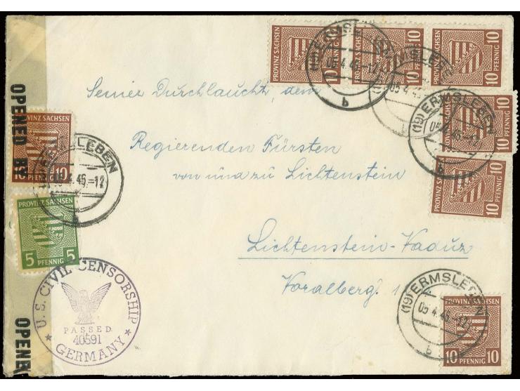 PROVINZ SACHSEN: 1945 Wappen mit Wz. fallend: 10 (7) und 5 Pfg. als portogerechte Frankatur auf Bedarfsbrief von "ERMSLEBEN 5