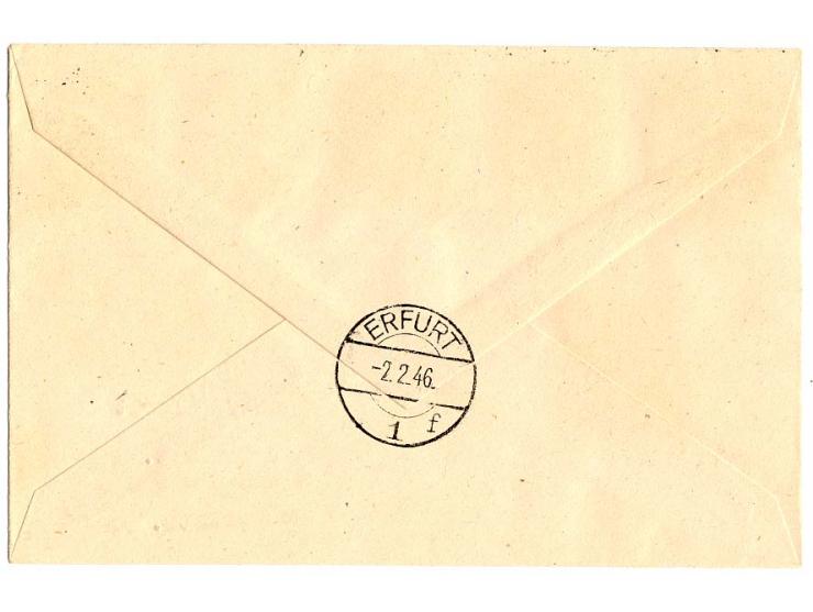 THÜRINGEN. 1945, Freimarken 3-12 Pfg. ungezähnt als portogerechte Frankatur auf R-Ortsbrief aus "ERFURT 1z  30.1.46" mit Anku