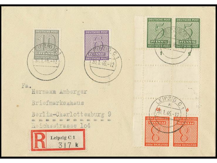 senkrechter Zusammendruck 5+Z+Z+8 Pfg., 2mal als Blockstück vom linken Bogenrand mit Zufrankatur und Stempel "LEIPZIG C1k 30.