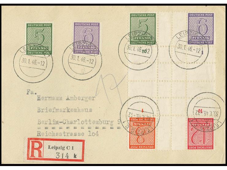Herzstück mit 5-12 Pfg., mit Zufrankatur und leichtem Stempel "LEIPZIG C1k 30.1.46" auf nachträglich beschriftetem Umschlag, 