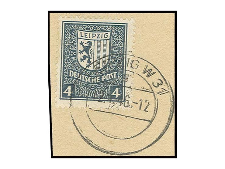 4 Pfg. mit "LEIPZIG W31 12.4.46" auf Briefstück, Fotoattest Ströh BPP (Mi. 1.200,-)